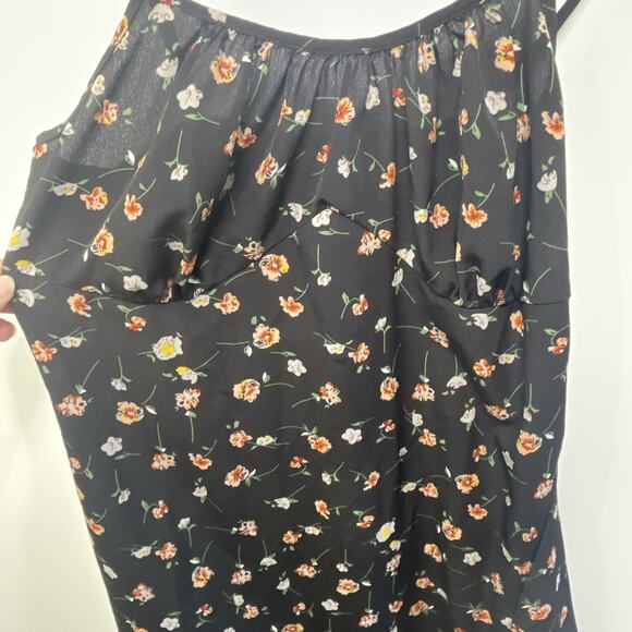 Shein Sun Dress Y2K Babydoll Vibes Midi Black Ditsy Floral Spagetti Strap Slit M - Picture 3 of 12
